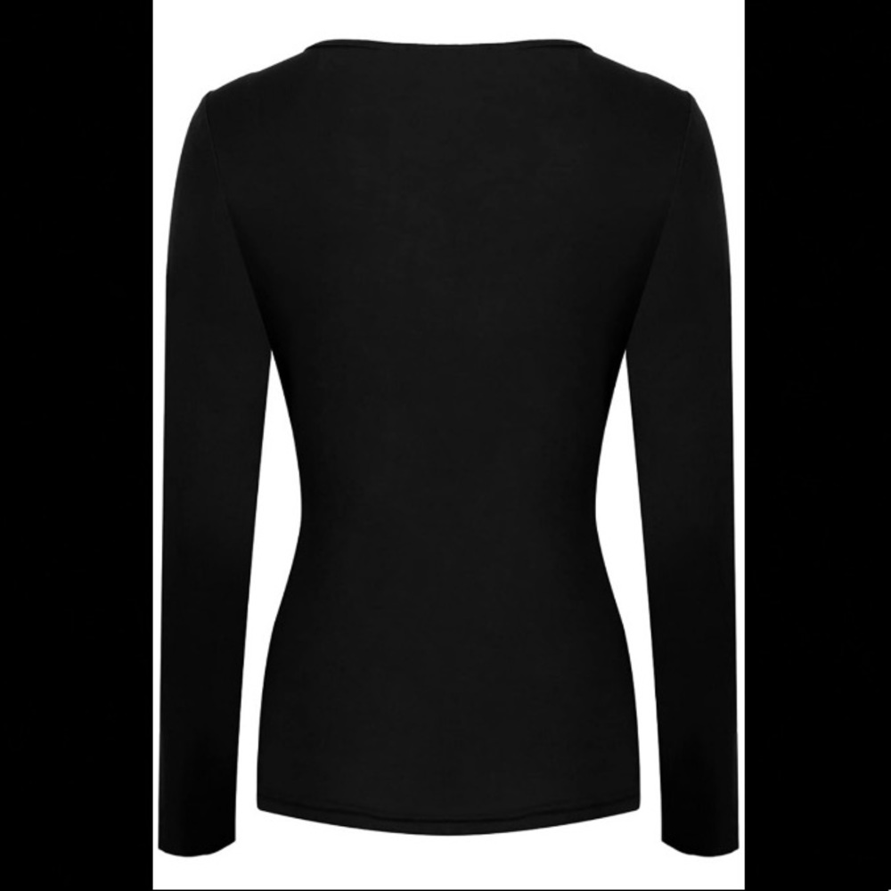 Women's Deep V Neck Long Sleeve Cross Front Slim Fit T-Shirt Wrap Top - Picture 3 of 5